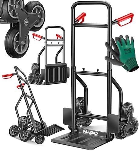 MASKO® Carrello portapacchi per scale, carrello portasacchi 200 kg, carrello salitore da trasporto, carrello montascale, carrello montacarichi, Rosso