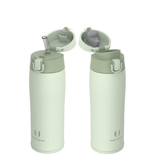 Super Sparrow Borraccia Termica, Acciaio Inox Bottiglia Termica - 500ml - Senza BPA Termos, Borracce Termiche Bambini - Include 2 Coperchi con Cannuccia e Coperchio Sportivo