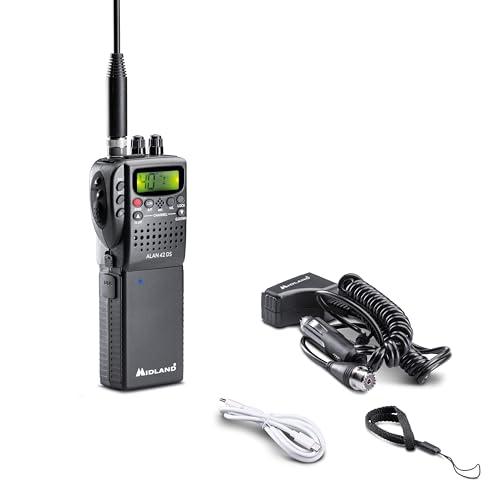 Midland - Radio CB Alan 42 DS Lithium, Ricetrasmittente Portatile AM/FM con Batteria Li-Ion 2800mAh per Durata Raddoppiata, Ricetrasmittenti Professionali Multi Banda, Squelch Digitale, Ricarica USB-C