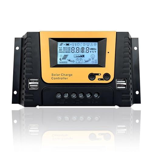 30A Regolatore di Carica Solare PWM 12V 24V 36V 48V Identificazione Automatica, con sensore temperatura, 4 porte USB, Adatto pannelli solari MAX 1560W 12V 24V 36V 48V batteria al piombo al litio ecc.