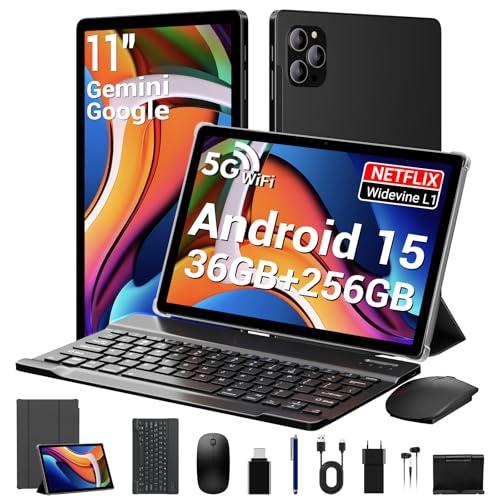 LEVIRTU Tablet 11 Pollici Android 15 con Octa Core,36GB RAM + 256GB ROM (2TB TF), 5G WiFi, Gemini AI, Widevine L1, 8000mAh,13MP+8MP, GPS, Face ID, BT 5.0, Tablet con Tastiera+Mouse-Negro