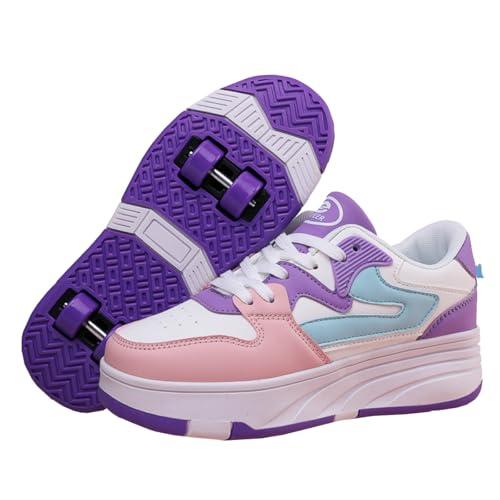 Mateju Scarpe con Rotelle Bambino Bambina Sportive Scarpe da Skateboard con 4 Rotelle a Scomparsa Skateboard Sneakers Scarpe da Ginnastica da Pattini Unisex Bambini Adulti