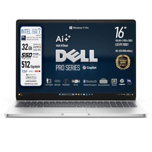 Notebook Dell, Processore Intel Core Ultra7 255U 12Core series 2, fino a 5.2GHz, Ram DDR5 32Gb, Display 16