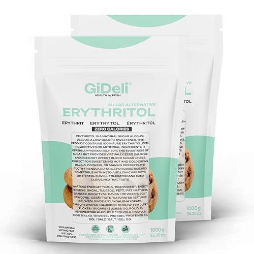GiDeli eritritolo 2 kg, sostituto dello zucchero semolato privo di calorie, alternativa vegana e amica dei denti