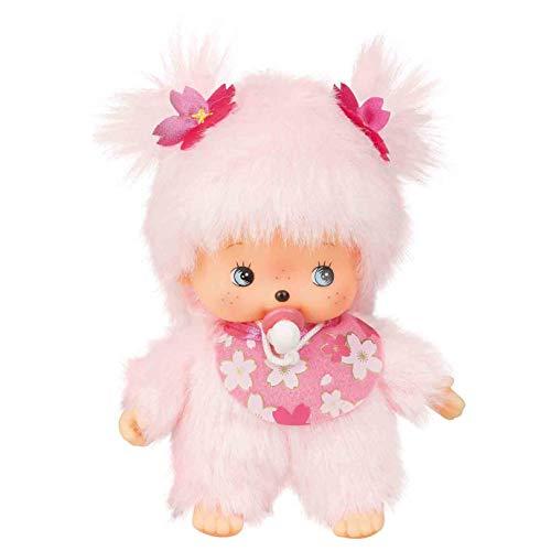 Sekiguchi 242443 - Originale Bebichhichi Ragazza Fiore di ciliegio, in Peluche Rosa, con Bavaglino e codini con Fiori, Circa 15 cm