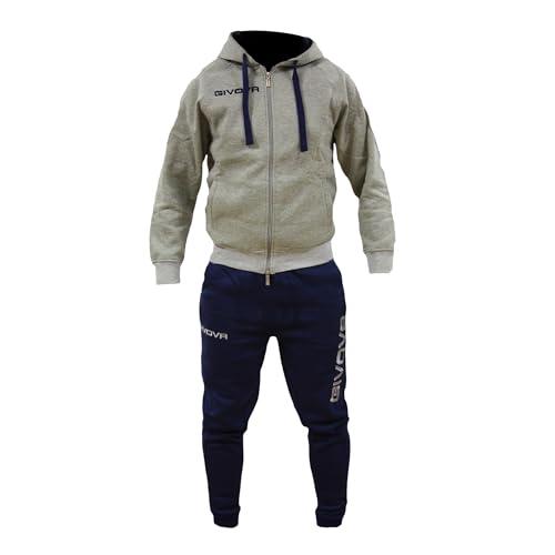 Perseo Sport Tuta Uomo Cotone Felpato Cappuccio Modello PSLF33-21 (IT, Testo, L, Regular, Regular, Grigio/Blu)
