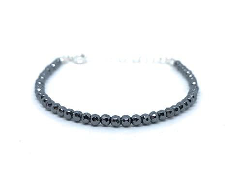 Bracciale da donna Ematite pietra naturale 4mm di spessore argento 925 regolabile da 16cm a 19cm
