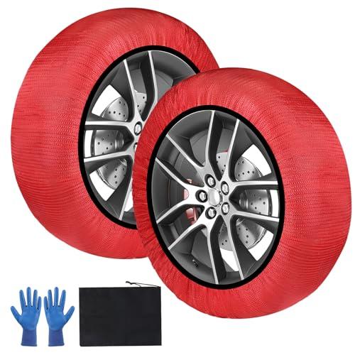 SWAWIS Calze da Neve Omologate EN 16662-1 Catene da Neve in Tessuto Calze Neve Taglia L per R14 - R20 Calze da Neve Calze Neve Auto Universali, 1 Coppia Rosso
