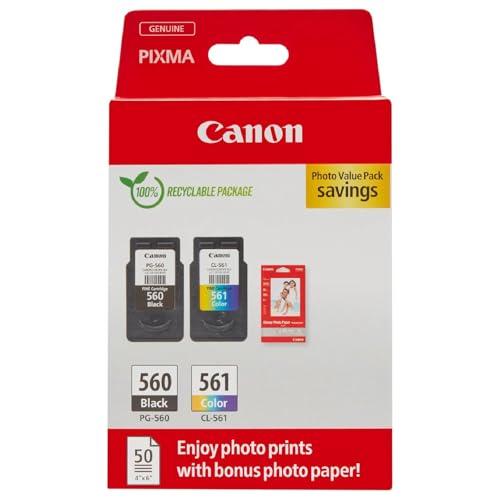 Canon Confezione multipla cartucce d'inchiostro Cartucce d'inchiostro originali per stampanti PG-560/CL-561 confezione da 2 (1 nero, 1 a colore) e carta fotografica 4x6 (50 fogli)