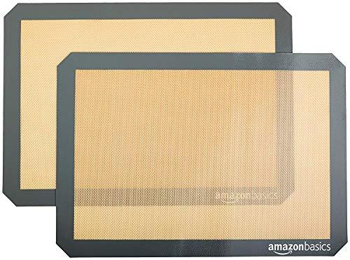 Amazon Basics - Rettangolare Tappetini da forno in silicone, Set da 2 pezzi, Beige/Grigio, 42 cm x 30 cm