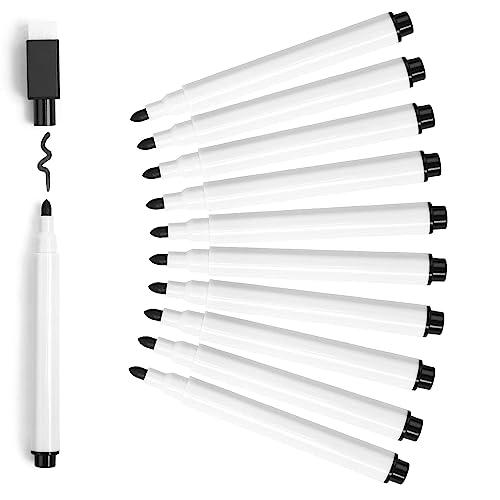 DERAYEE 10 Pezzi Penneralli Lavagna Bianca Cancellabile,Pennarello Nero con Gomma Magnetica per l'insegnante Scuola Casa Ufficio