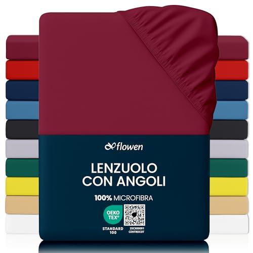 Lenzuola Matrimoniali con Angoli 160x190 cm Bordeaux in Microfibra per Letto con Materasso fino a 30cm Tessuto Anti-Acaro e Ipoallergenico di Alta Qualità Morbido e Lavabile in Lavatrice
