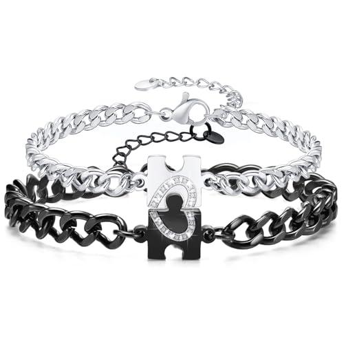Gkmamrg Bracciali per partner – Bracciali – Coppia di braccialetti – Regalo per fidanzato marito – regalo di Natale, 16cm-24cm, Acciaio inossidabile