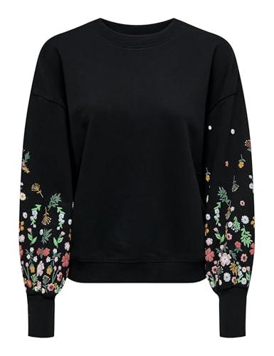 ONLY Onlbrooke L/S O-Neck Flower Swt, Felpa Donna, Black/Print:Sleeve Flower, L