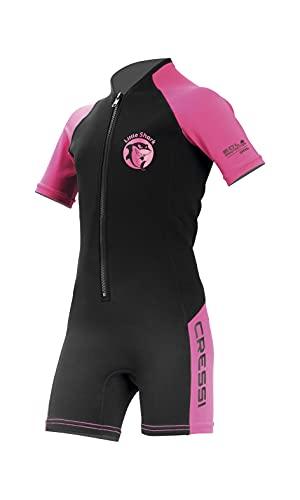 Cressi Little Shark, Wetsuit 2 mm, Muta Shorty Junior Disponibile Corte o Maniche Lunghe Unisex-Bambini, Nero/Rosa, 13/14 Anni