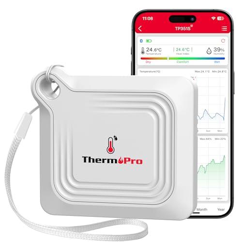 ThermoPro Bluetooth Termometro Ambiente Interno Igrometro Umidità Casa Igrometro 80m Temperatura e Umidità Monitor App Controllato 2 Anni Archiviazione Dati Esportazione Adatto per Serra Stanza TP351
