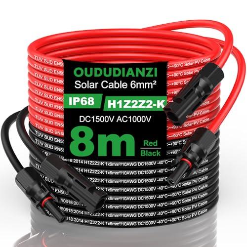 Oududianzi Cavo Solare 6mm²/4mm², Solare Pannello Cavo 1/2/3/5/8/10/15/20/30m, H1Z2Z2-K Cavo Fotovoltaico, Cavo di Prolunga Solare per Pannello Solare, Inverter e Regolatore di Carica (6mm² 8m)