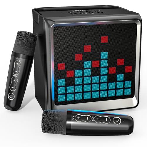 Macchina per Karaoke con 2 Microfoni Wireless UHF,USB,Connessione Ausiliaria,Effetti di Cambio Voce e Luci Led,sistema PA,giocattolo per ragazze,ragazzi e adulti,regalo di Natale,compleanno,famiglia