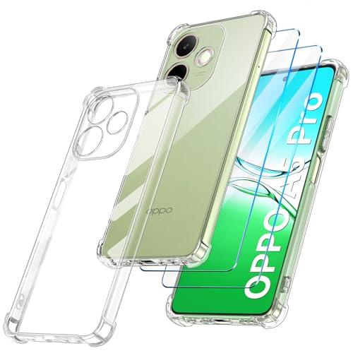 FLLAO Cover Compatibile con OPPO A5 Pro 4G / 5G con 2 Vetro Temperato [Protezione Fotocamera] Anti Ingiallimento Antiurto Silicona TPU Morbido Custodia - Trasparente