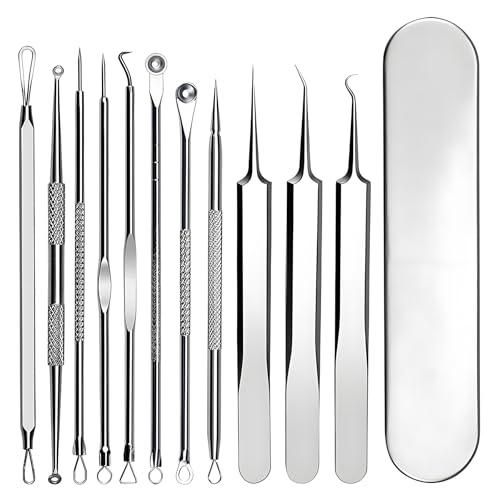 Rnitle 11 Pezzi Kit di Strumenti per la Rimozione dei Punti Neri,Pinzette Per La Rimozione Dei Punti Neri,Apremitrici Comedoni,per il Trattamento e la Togli di Comedoni e Acne sul Viso