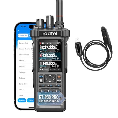 Radtel RT-950 PRO Radio amatoriale, GPS/APRS, walkie-talkie da 10 W, ricetrasmettitore portatile a lungo raggio, ricevitore AM/FM/CB/SW/MW/LW, programmazione tramite app Bluetooth, NOAA, analizzatore