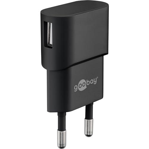 Goobay 44947 Adattatore di Alimentazione USB da Parete 1 A (5W) / Con Ingresso Laterale / Per Cavi di Ricarica Smartphone / Spina di Alimentazione / Nero