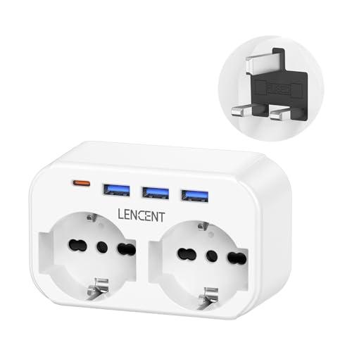 LENCENT Adattatore Presa Inglese da Viaggio, 6 in 1 Spina Tipo G con 2 Prese CA e 3 USB e 1 USB-C, 3250W Adattatore Presa per Viaggiare in Regno Unito, Irlanda, Dubai, Maldive, Scozia, Singapore