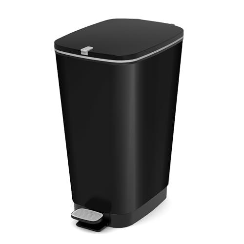 Keter Pattumiera Chic Bin L Nera, Pattumiera da Bagno a Pedale con Anello Ferma Sacco per Sacchetto Da 50 Litri, 29 x 44.5 x 60.5 centimetri