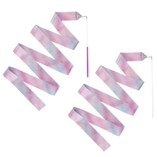 2 Nastri Ginnici Rosa per Bambini e Adulti | Nastro da 2 metri per Danza, Ginnastica Ritmica Sportiva, Circo, Allenamento a Terra, Competizioni | Accessori da Ballerina | Aerobik