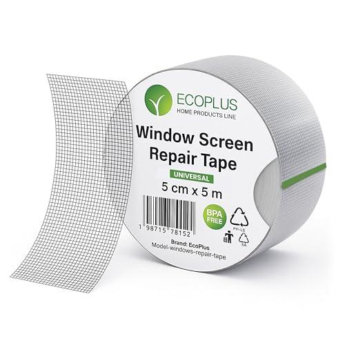 ECOPLUS - Nastro Adesivo Ripara Zanzariere in Fibra di Vetro Nero 50mm x 5m – Nastro per Zanzariera Rotta – Resistente, Facile da Applicare – Per Riparazione Zanzariere e Insetti Fuori Casa