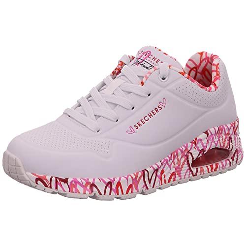 Skechers Uno Loving Love, Scarpe da ginnastica Donna, Bianco White Durabuck Red Mesh Trim, 41 EU