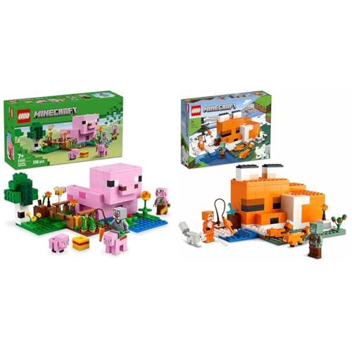 LEGO Minecraft La Casa del Baby Porcellino + Il Bundle della Casa della Volpe Regali di Compleanno per Bambini, Ragazzi e Ragazze 21268 + 21178