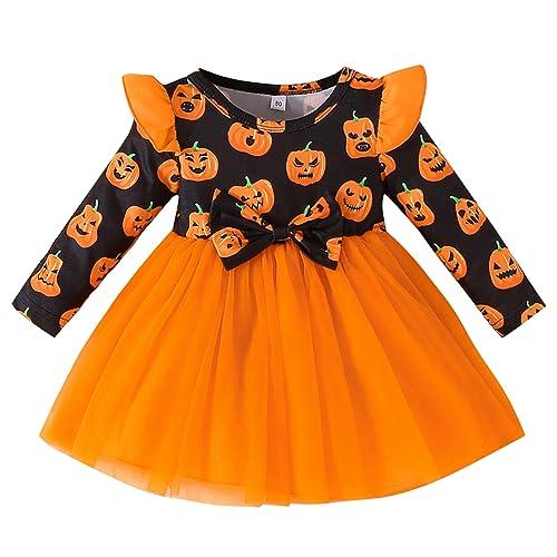 Winmany tutù di Halloween per Bambina Vestito da Bambina Vestiti per Neonati a Maniche Lunghe con Pagliaccetti di Zucca Gonne in Pizzo con Fiocco