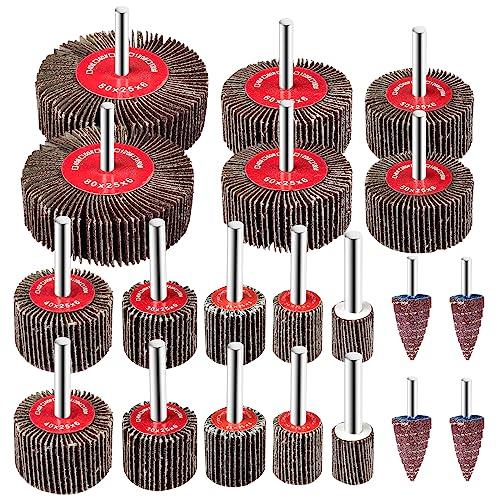 Fousenuk 20 pezzi Dischi Lamellari, Flap Wheel 10 Dimensioni Diverse per Lucidatura con Stelo in Metallo, Ruota Lamellare di Carta Vetrata per Trapano, Smerigliatrice, Utensile Rotante