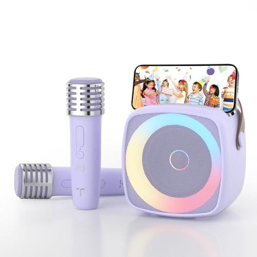 Karaoke per Bambini con 2 Microfono, Regalo Bambina 3-12 Anni Microfono Bluetooth Per Ragazzi e Ragazze, Portabile Macchina Karaoke con Design Supporto per Telefono, sistema PA per feste a casa(Viola)