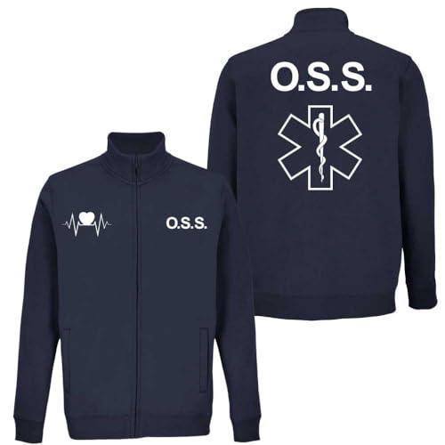 Felpa blu navy con zip intera per OSS 118 soccorso con stampa fronte e retro NM (Bianco, L)