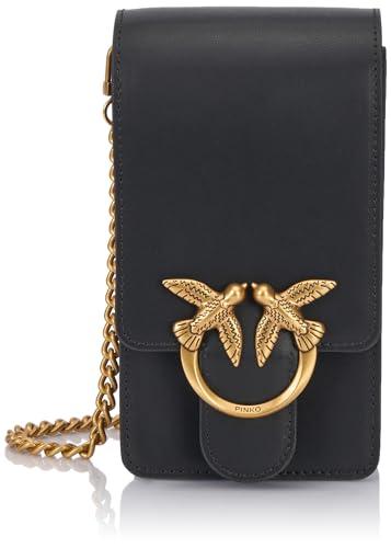 Pinko Love One Smart Vitello Seta, Accessori da viaggio- Borsellino da portare al collo Donna, Z99q_nero-antique Gold, 12