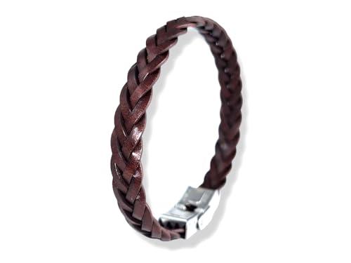 Bracciale uomo in pelle intrecciata - Marrone testa di Moro - Misure varie - Chiusura in acciaio inox