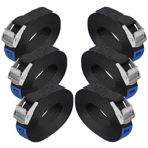 Cinghia di fissaggio Cinghie di tensione con fibbia cinghie legabagagli sicura del - Nero - carico resistenza fino a 250 kg DIN EN 12195-2, 6 pezzi 2.5 cm x 4 m