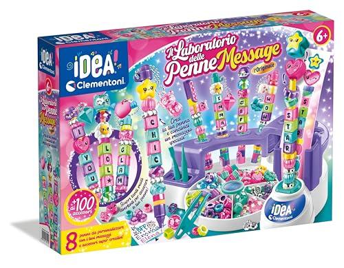 Clementoni Idea - Laboratorio delle Penne Message, Kit Creativo per Bambini 6+ Anni, con 100+ Accessori e 8 Penne Personalizzabili con Lettere e Charms, Lingua Italiana, 18219