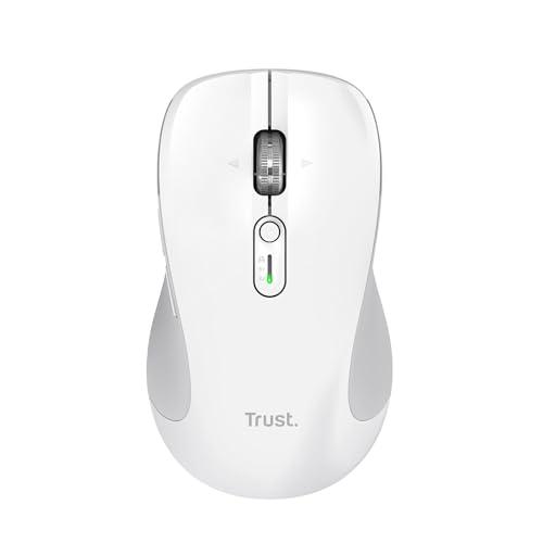 Trust Ferro Mouse Wireless con Rotellina Ultra Rapida e Scorrimento Orizzontale, Bluetooth + 2.4GHz, Pulsanti Silenziosi, 65% Plastica Riciclata, Mouse Bluetooth Multi-Dispositivo per PC Mac, Bianco
