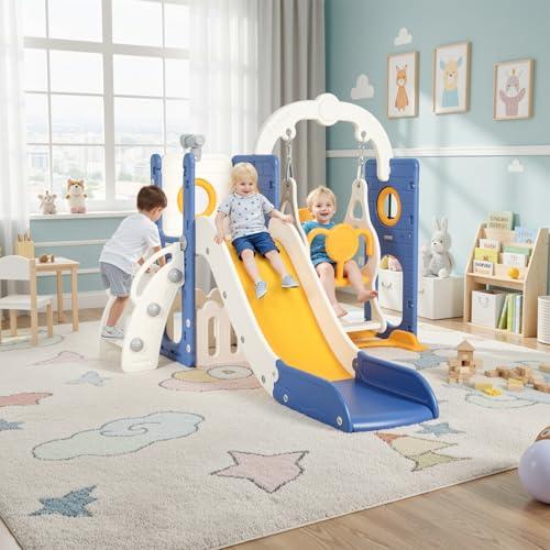 Scivolo per Bambini, Toddler Climber Swing Set, 5 in 1 Parco Giochi, con Altalena, Scivolo, Scala da Arrampicata, Telescopio, Deposito, Set di Giochi per Interni all'aperto, Scivolo Indipendente