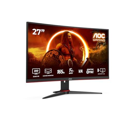 AOC Gaming CQ27G2SE - Monitor curvo QHD da 27 pollici, Adaptive Sync (2560x1440, 165 Hz, HDMI 1.4, DisplayPort 1.2) nero/rosso