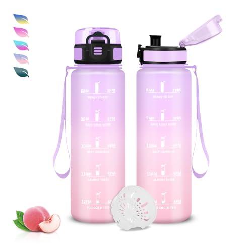 Borraccia, Borraccia 500ml, Borraccie Senza Perdite, Borraccie Motivazionale, Facile da Trasportare, Bottiglia Orari, Bottiglia Graduata, Facile da Pulire, per Sport, Fitness, Yoga, Bambina, Scuola