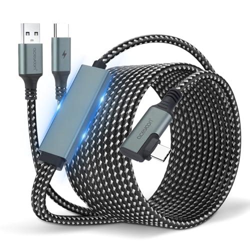 aceyoon Cavo Link con Porta di Ricarica 6M Compatibile con Meta Quest 3S/3/2 e accessori Pico 4, Cavo di Ricarica VR USB 3.0 a USB C in Nylon a 90 Gradi per Visori VR e PC da Gaming