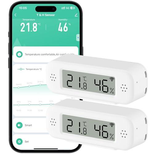 Comboss Termometro Igrometro WLAN interno, sensore di temperatura e umidità con allarme di notifica per applicazioni remote, esportazione gratuita dei dati, compatibile con Alexa (2 pezzo)