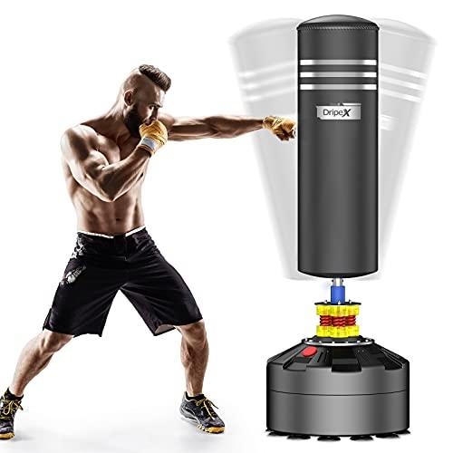 Dripex Sacco Boxe da Terra, 175cm Autoportante MMA con Base a 12 Potenti Ventose, Riempibile Sabbia 80 kg/Acqua 60 kg (Base e Sacco Due Pacchi)
