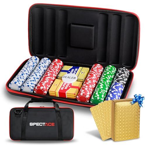 SPECTACE Valigetta Poker | Set Poker con 300 Fish Poker di 11,5 g Stile Casinò - Poker Set + Mazzo Dorato in Regalo