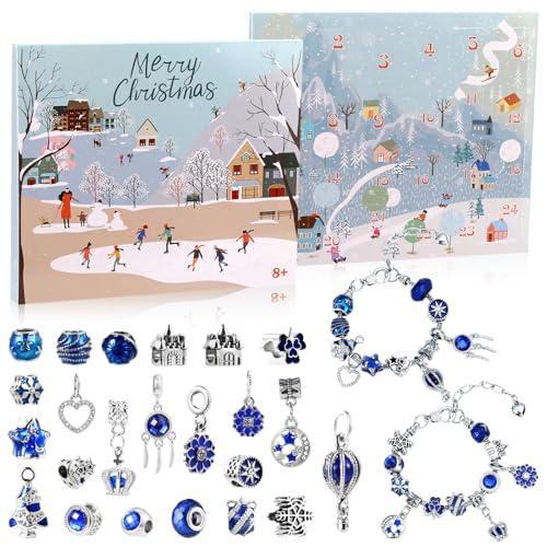 LEMESO Calendario Avvento 2025 Bambina, Calendario Avvento Ragazza Braccialetti Fai da Te, Gioielli per Bambine 6 7 8 9 10 11 12 13 Anni, Regalo Natale (Blu)