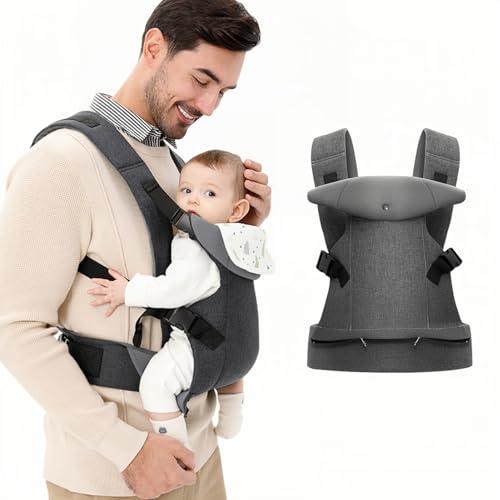 IULONEE Marsupio per Neonati Ergonomico Porta Bebè Portaneonati con Bavaglini Staccabili Baby Carrier Carry Porta bambini 3-36 Mese (3-15kg) (Grigio)